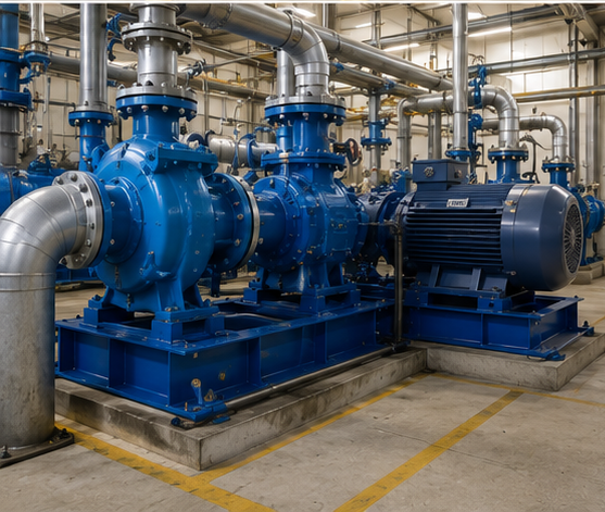 Large industrial diesel pump system installed in a processing facility